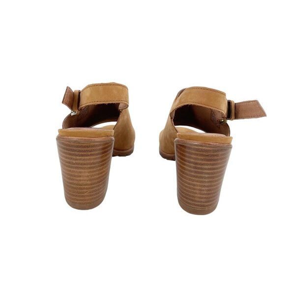 Sorel Nadia Camel Suede Block Heel Open Toe Slingback Sandals Heels Womens 9 - Picture 2 of 9